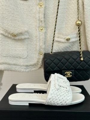 Chanel Crochet Flat Slides Sandal White 2024