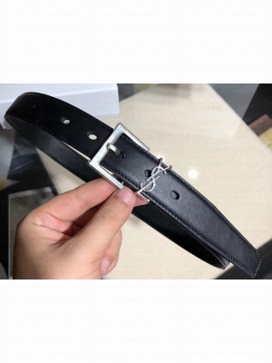 Saint Laurent Width 3cm Monogramme Belt With Square Buckle In Leather Black/Silver