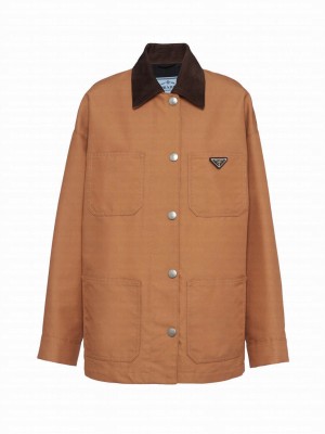 Prada Women's Technical Canvas Blouson Jacket Coffee