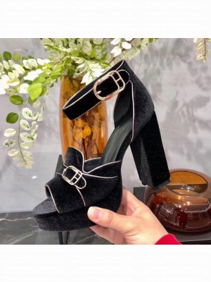 Hermes Velvet High Heel Sandal With 12cm Heel Black 2020 Collection
