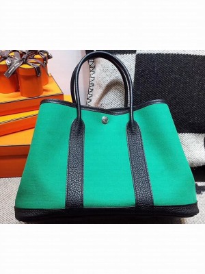 Hermes Canvas Garden Party 36 Bag Green/Black
