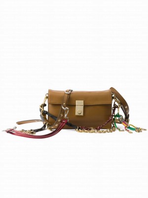 Prada Soft Sound Small Leather Shoulder Bag With Charms 1BD379 Coffee