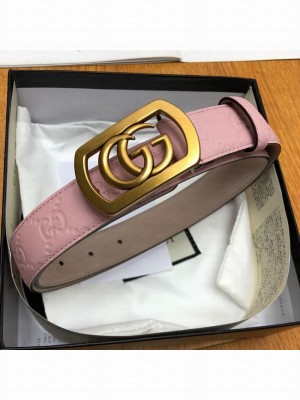 Gucci GG Signature Leather Belt 30mm with Framed GG Buckle Pink 2019 Collection