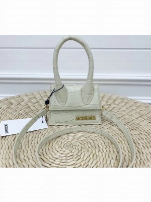 Jacquemus Leather Le Chiquito Micro Bag Croco Pattern White