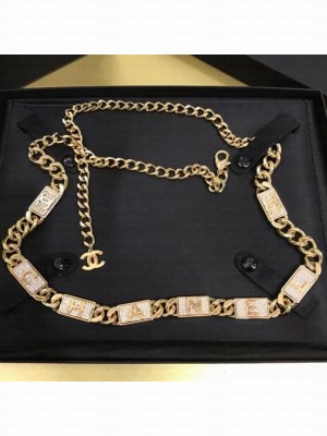 Chanel Logo Metal Chain Belt AB3758 Gold/Crystal  2021 Collection
