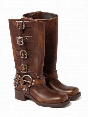 Miumiu Women's Leather Boots Coffee