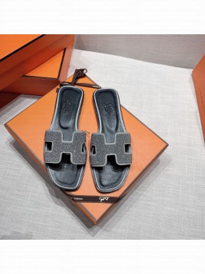 Hermes Oran Flat slippers with rhinestone 059 2021 Collection