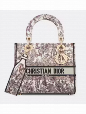 Dior Medium Lady D-Lite Bag White Multicolor Dior 4 Saisons Hiver Embroidery M0565OEB