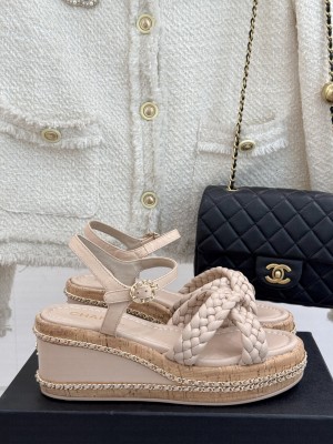 Chanel knit platform heel 7cm sandals pink 2025