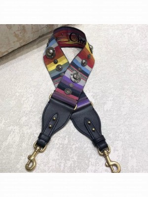Dior Multi-coloured Striped Canvas Shoulder Strap with Medallions