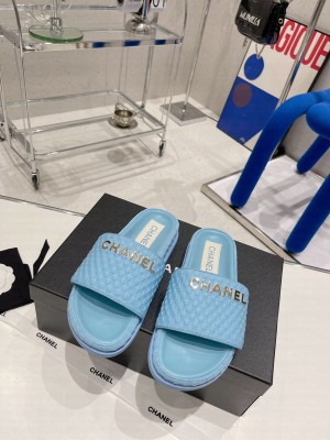 Chanel checked wool fabric Mules 2022 Collection,Blue