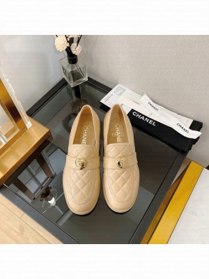 Chanel Quilted Lambskin Loafers with Love Charm G39697 Beige