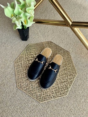 GUCCI LEATHER HORSEBIT ESPADRILLES SLIPPERS BLACK 2021 Collection