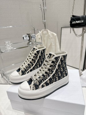 Dior Walk'n'Dior High-top Platform Sneakers in Black Oblique Embroidered Cotton 2023