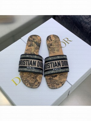 Dior Dway Flat Slides Brown Toile de Jouy Embroidered Cotton  2023 Collection 22