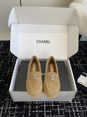 Chanel Women's Suede Leather With Shearling Loafers 2024 Brown