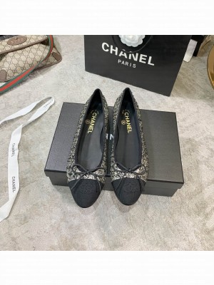 Chanel Ballerina Flats Tweed/Lambskin Leather Spring/Summer 2021 Collection, Gold/Black