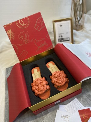 Christian Louboutin Woven Calfskin Orange Flat slippers 2021 Collection