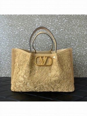 VALENTINO Medium RAFFIA MACRAME Shoulder Bag 0220L Apricot