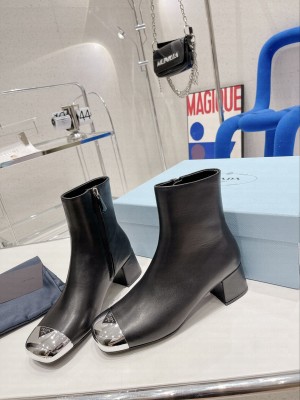 Prada Calfskin leather 5cm Metal Toecap Boots