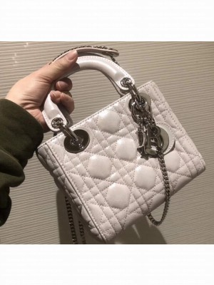 Lady Dior Mini Bag in Cannage with Chain Pearl Pale Pink