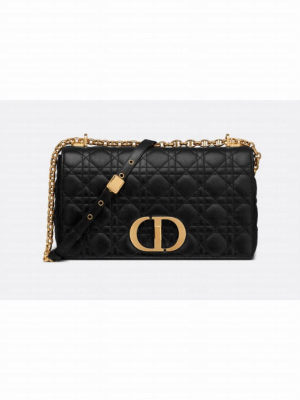 LARGE DIOR CARO BAG Black Soft Cannage Calfskin M9243U