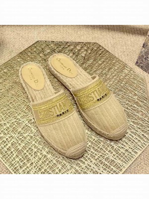 Dior Granville Espadrille Mules in Metallic Thread Embroidered Cotton Beige Spring/Summer 2021 Collection