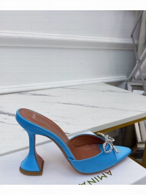 Amina Muaddi                                                                                        Rosie Crystal-Embellished Satin Mules blue
