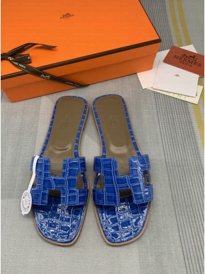 Hermes Oran Stone Embossed Leather Flat Slide Sandals 099 2022 Collection