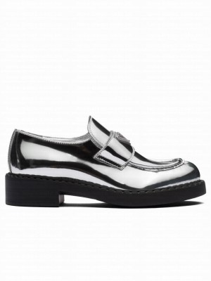 Prada Women's Metallic Leather Loafers 1D246M Silver