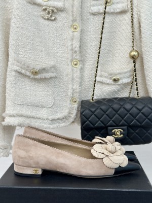 Chanel Women's Camellia Suede & Leather Flat Beige 2024