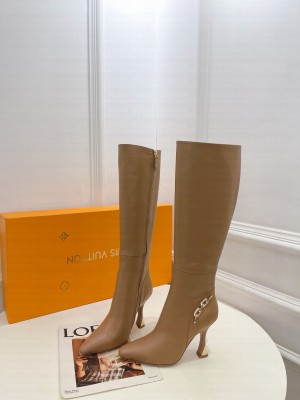 Louis Vuitton Sparkle Heel High Boots 9.5cm in Leather Beige 2023