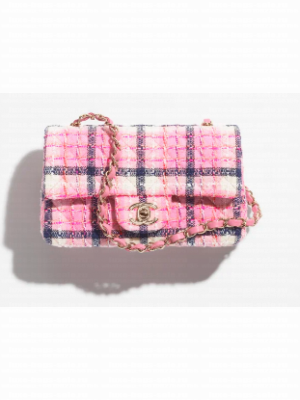 CHANEL MINI CLASSIC HANDBAG A69900 Pink& Navy Blue & White