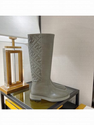 Fendi FF Embossed Calfskin Boots gray