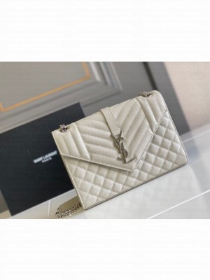 Yves Saint Laurent Calfskin Leather 487206 white&Ancient silver