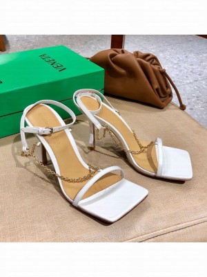 Bottega Veneta Stretch Lambskin Chain Sandals 9cm White  2021 Collection