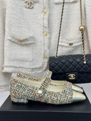 Chanel Tweed Mary Janes Ballet Flat Pointed Toe 2024 06