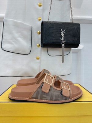 FENDI FEEL Dove gray FF chenille slides gray