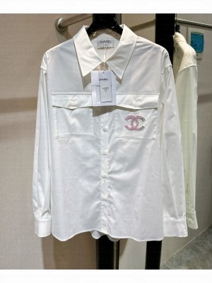 Chanel Women's Sequin Logo Shirt White
