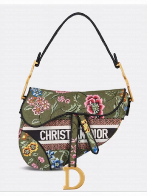 DIOR SADDLE BAG Green Multicolor Dior Petites Fleurs Embroidery M0446C