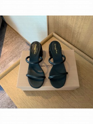 GIANVITO ROSSI FLOREA slip-on 60mm two slim rounded leather straps black sandal 2022 Collection