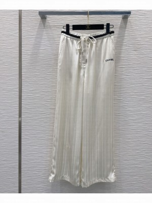 Chanel Women's Vertical Striped Straight Pants Cream