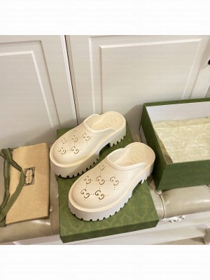 Gucci Perforated GG Rubber Mules 5cm White 2022 Collection