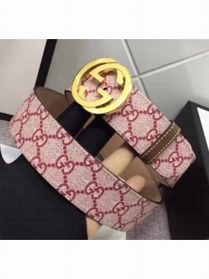 Gucci GG Supreme Belt with Gold G Buckle 37mm Red 