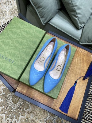 Gucci matelassé chevron leather 5.5cm Blue Pumps 2021 Collection