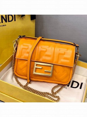 Fendi FF Lambskin Baguette Mini Bag Orange  2021 Collection