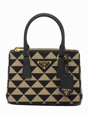 Prada Galleria Embroidered Jacquard Fabric Micro-bag Black