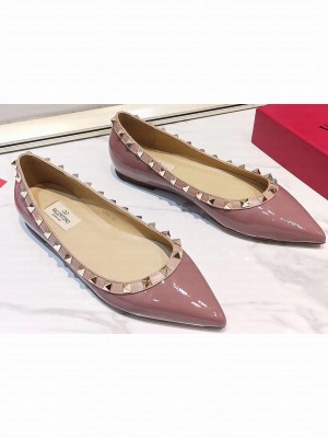 Valentino Rockstud Ballet Flats Ballerinas in Patent Leather Dusty Pink