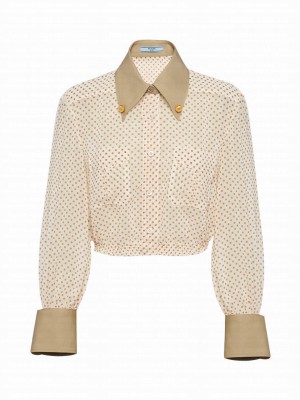 Prada Women's Polka-dot Georgette Shirt Cream