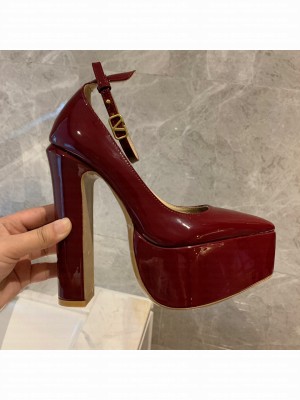 VALENTINO GARAVANI TAN-GO PLATFORM PUMP IN PATENT LEATHER 155 MM 2022 COLLECTION BURGANDY